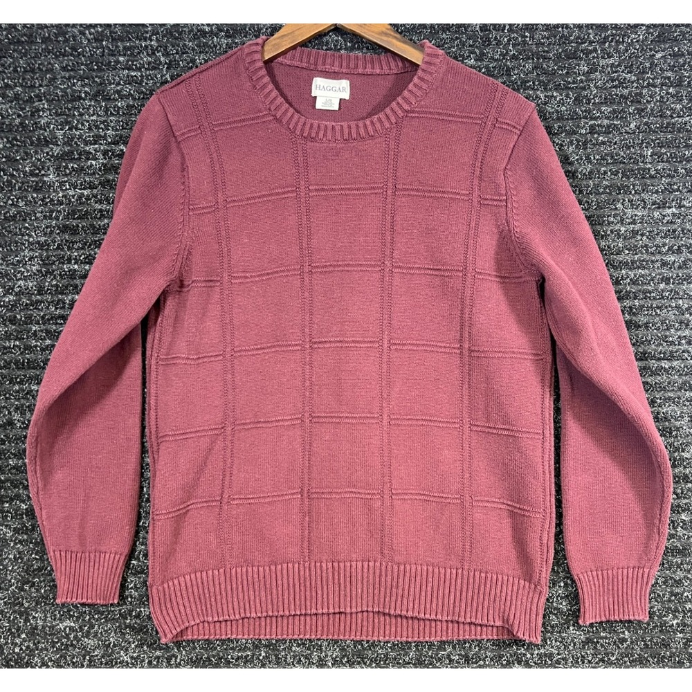 Y2K Haggar Sweater Knit‎ Plaid Pattern Long Sleeve Burgundy Youth Large/X-Small